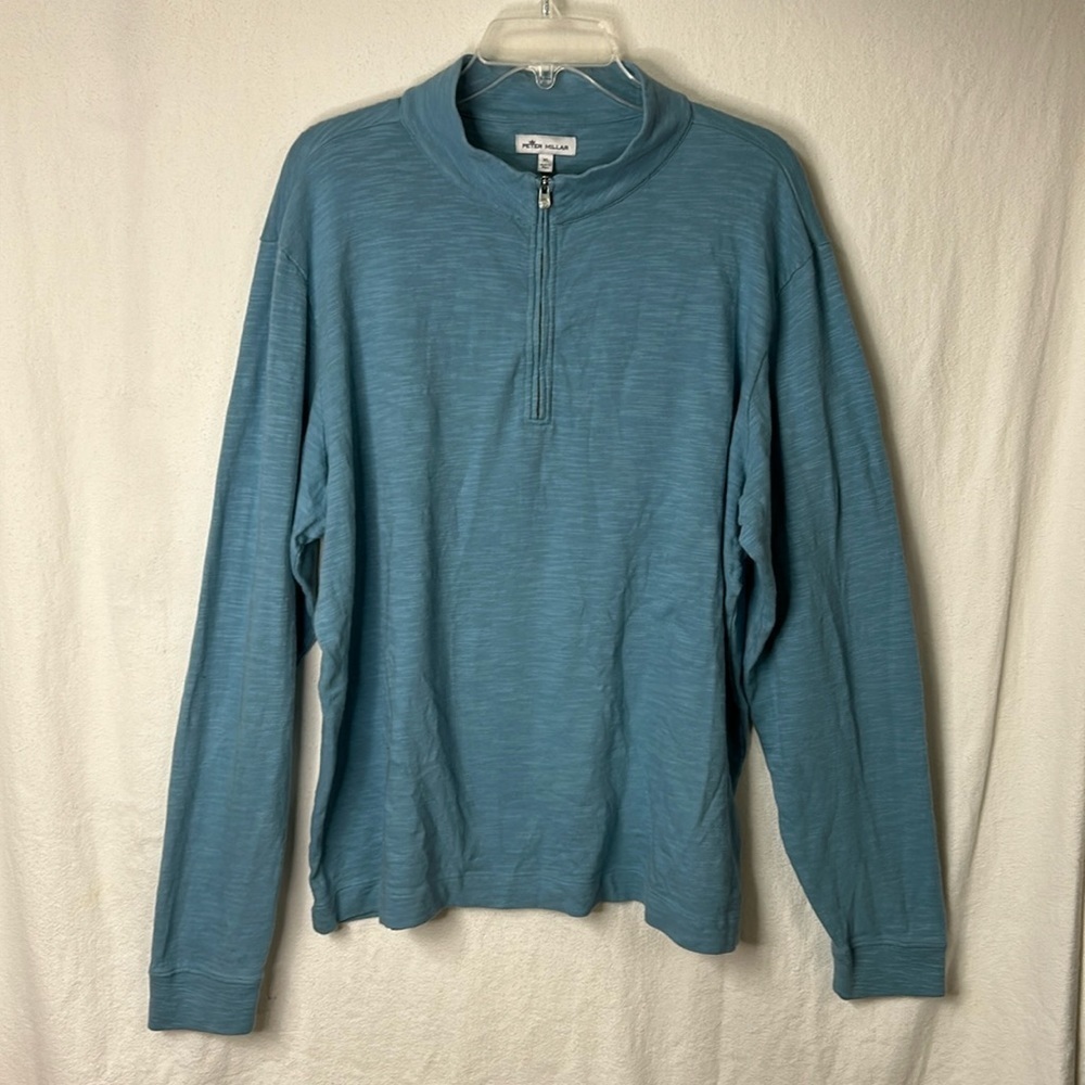 Peter Millar Men’s Pullover XL Teal Half Zip Mock Turtleneck 100% Cotton